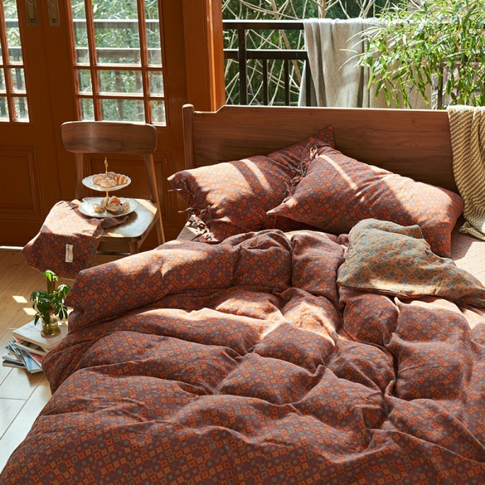 91家纺网 家纺一手货源 找家纺 总 安莱生活 2022新款色织提花全棉双层纱四件套-莫奈花园