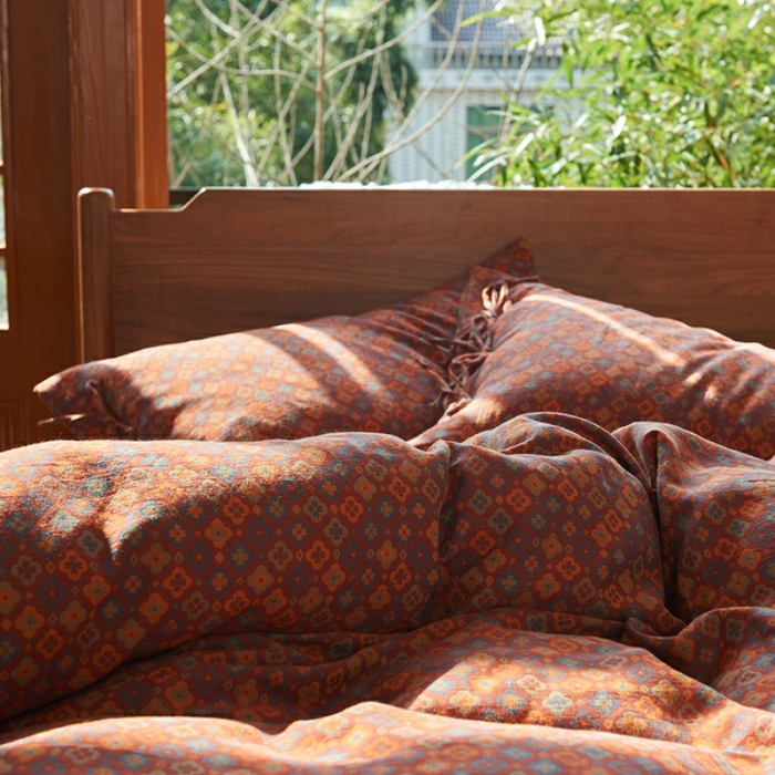 91家纺网 家纺一手货源 找家纺 总 安莱生活 2022新款色织提花全棉双层纱四件套-莫奈花园