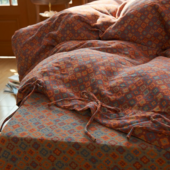 91家纺网 家纺一手货源 找家纺 总 安莱生活 2022新款色织提花全棉双层纱四件套-莫奈花园