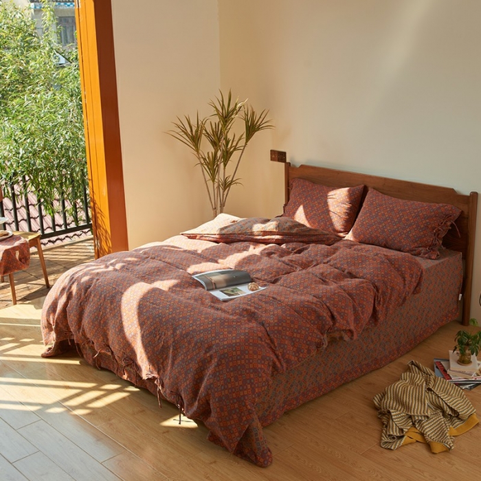 91家纺网 家纺一手货源 找家纺 总 安莱生活 2022新款色织提花全棉双层纱四件套-莫奈花园