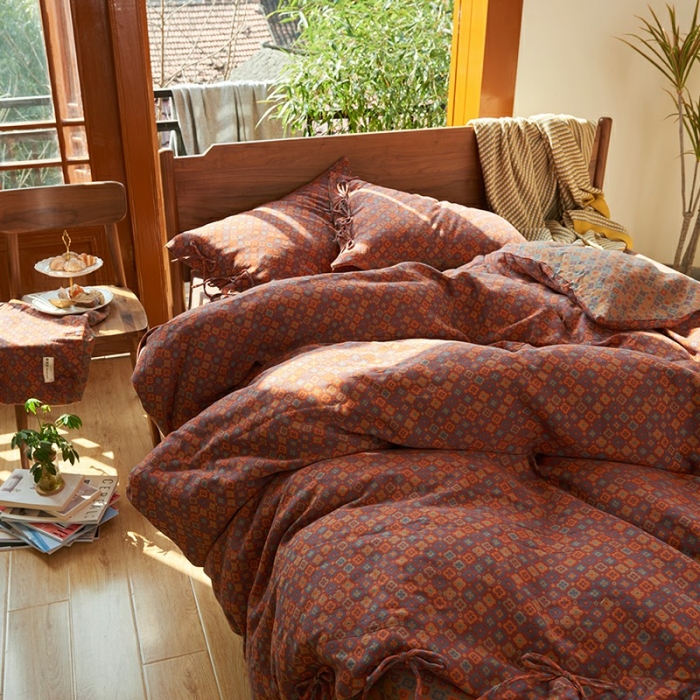 91家纺网 家纺一手货源 找家纺 总 安莱生活 2022新款色织提花全棉双层纱四件套-莫奈花园