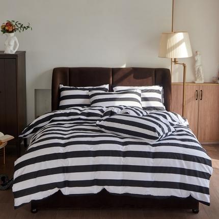 艾佳 2025新款全棉13372黑白灰经典系列四件套-场景1 经典条纹灰