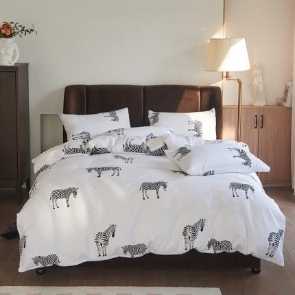 艾佳 2025新款全棉13372黑白灰经典系列四件套-场景1 丛林豹纹灰