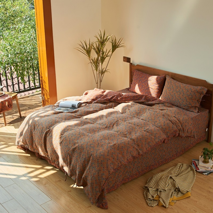 91家纺网 家纺一手货源 找家纺 总 安莱生活 2022新款色织提花全棉双层纱四件套-莫奈花园