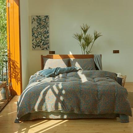 91家纺网 家纺一手货源 找家纺 总 安莱2022新款色织提花全棉双层纱四件套-福蝶（拉链款）