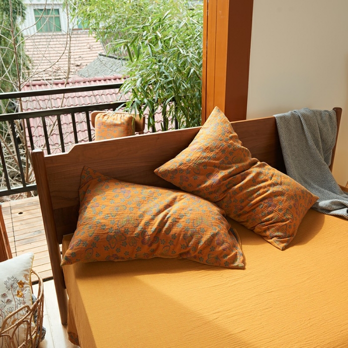 91家纺网 家纺一手货源 找家纺 总 安莱2022新款色织提花全棉双层纱四件套-福蝶（拉链款）