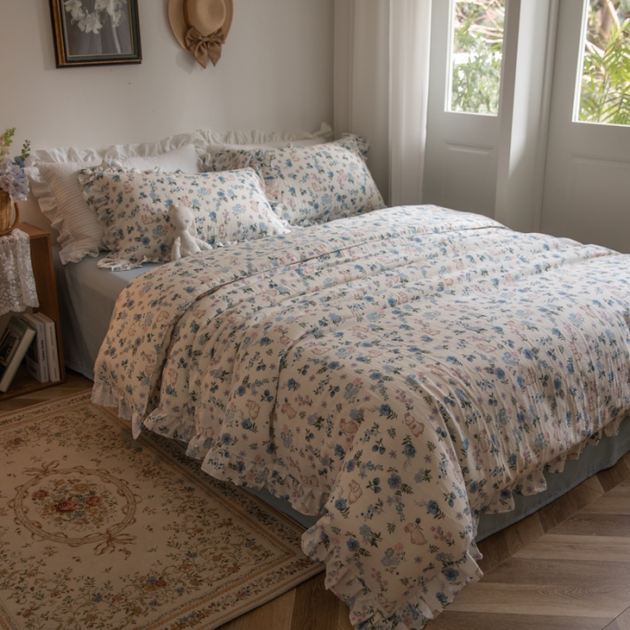 91家纺网 家纺一手货源 找家纺 总 淑女公社 2022春夏新款 双层纱四件套花边款