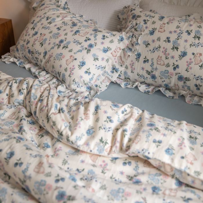 91家纺网 家纺一手货源 找家纺 总 淑女公社 2022春夏新款 双层纱四件套花边款