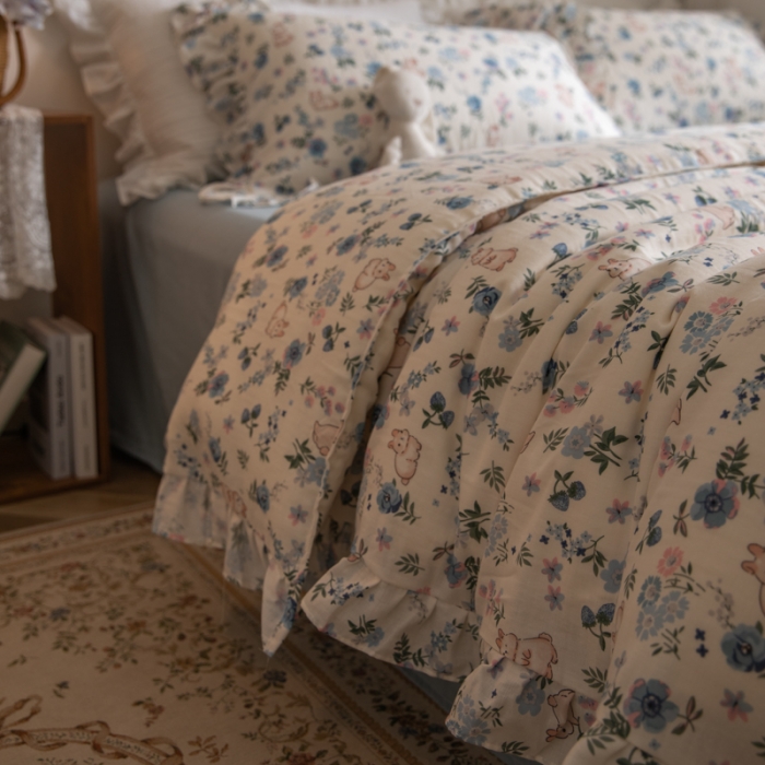 91家纺网 家纺一手货源 找家纺 总 淑女公社 2022春夏新款 双层纱四件套花边款