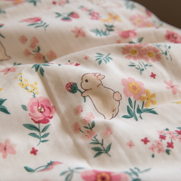 91家纺网 家纺一手货源 找家纺 淑女公社 2022春夏新款 双层纱四件套花边款 爱丽丝兔 粉