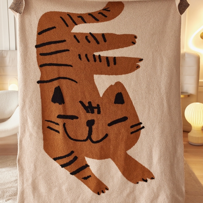 91家纺网 家纺一手货源 找家纺 安莱 设计师太阳花A类半边绒针织毯子沙发办公室午睡毯秋冬 小脑斧