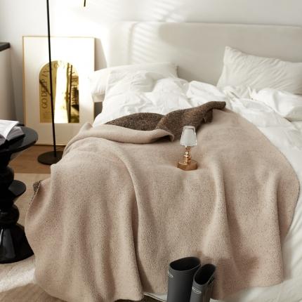 安莱 设计师太阳花A类半边绒针织毯子沙发办公室午睡毯秋冬 风帆白