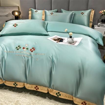 2023爆款春夏新款水洗真丝四叶草系列四件套 青荷休