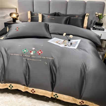 2023爆款春夏新款水洗真丝四叶草系列四件套 慕留灰