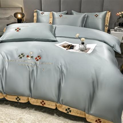 2023爆款春夏新款水洗真丝四叶草系列四件套 雾灰峰