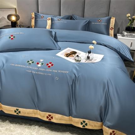 2023爆款春夏新款水洗真丝四叶草系列四件套 洋之蓝