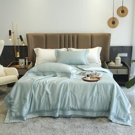 91家纺网 家纺一手货源 找家纺 时亿 2022年新款莫兰迪镂空花边夏被夏凉被空调薄被子直播 雾绿