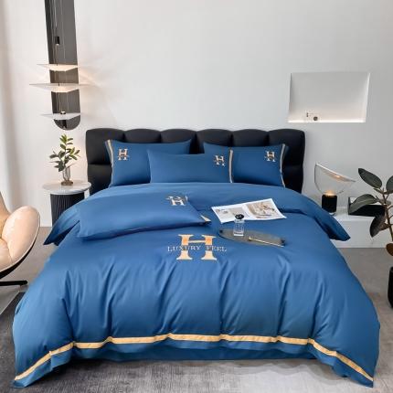 91家纺网 家纺一手货源 找家纺 衿成 2025新款全棉刺绣四件套-H系列 宝石蓝