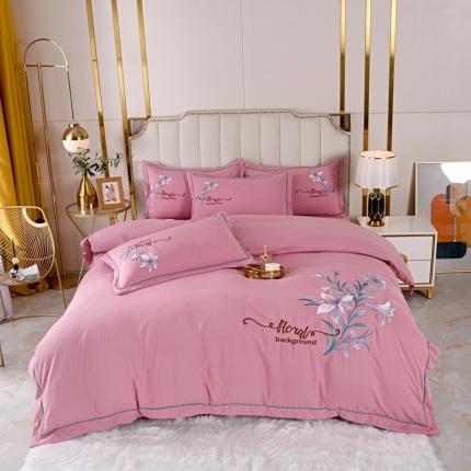 91家纺网 家纺一手货源 找家纺 爱她美 2022新款磨毛绣花四件套 百合花-豆沙