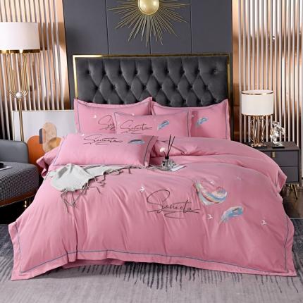 91家纺网 家纺一手货源 找家纺 爱她美 2022新款磨毛绣花四件套 飘羽-豆沙