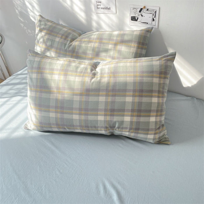 91家纺网 家纺一手货源 找家纺 蓝巢家纺2022全棉色织水洗棉单品枕套 简兮绿48*74*2