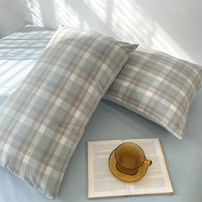 91家纺网 家纺一手货源 找家纺 蓝巢家纺2022全棉色织水洗棉单品枕套 简兮绿48*74*2