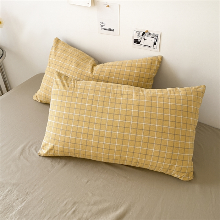 91家纺网 家纺一手货源 找家纺 蓝巢家纺2022全棉色织水洗棉单品枕套 凯瑟琳黄48*74*2