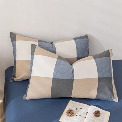 蓝巢家纺2022全棉色织水洗棉单品枕套 蓝调格48*74*2