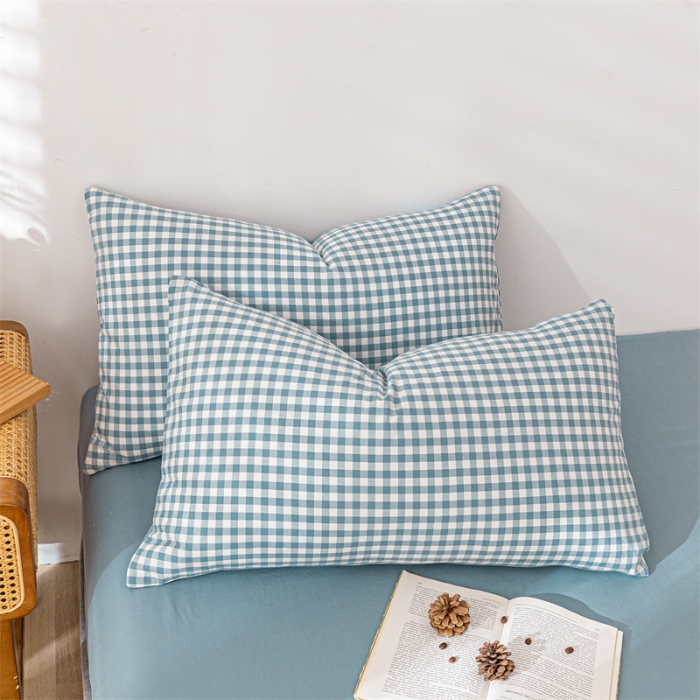 91家纺网 家纺一手货源 找家纺 蓝巢家纺2022全棉色织水洗棉单品枕套 蓝小格48*74*2
