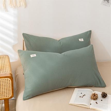 蓝巢家纺2022全棉色织水洗棉单品枕套 绿卡其48*74*2
