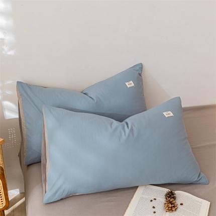 蓝巢家纺2022全棉色织水洗棉单品枕套 浅蓝灰48*74*2