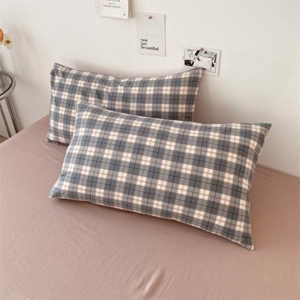 蓝巢家纺2022全棉色织水洗棉单品枕套 清雅灰48*74*2