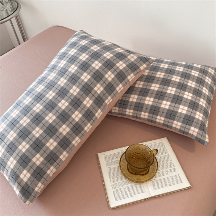 91家纺网 家纺一手货源 找家纺 蓝巢家纺2022全棉色织水洗棉单品枕套 清雅灰48*74*2