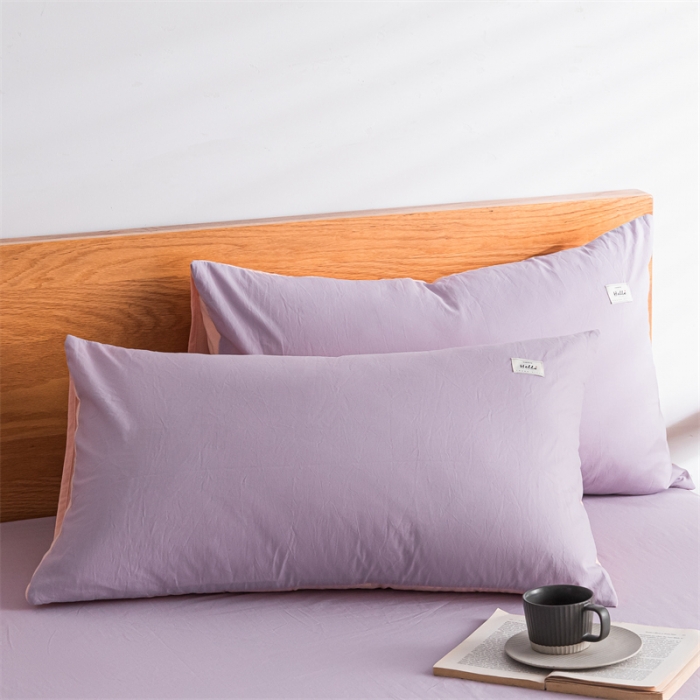 91家纺网 家纺一手货源 找家纺 蓝巢家纺2022全棉色织水洗棉单品枕套 浅紫豆沙48*74*2