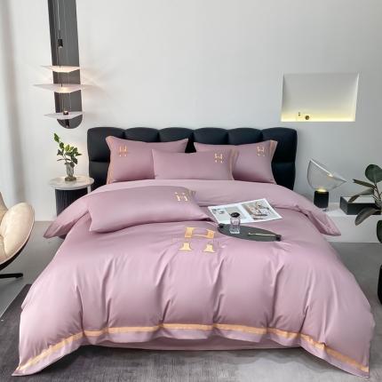 91家纺网 家纺一手货源 找家纺 衿成 2025新款全棉刺绣四件套-H系列 紫粉