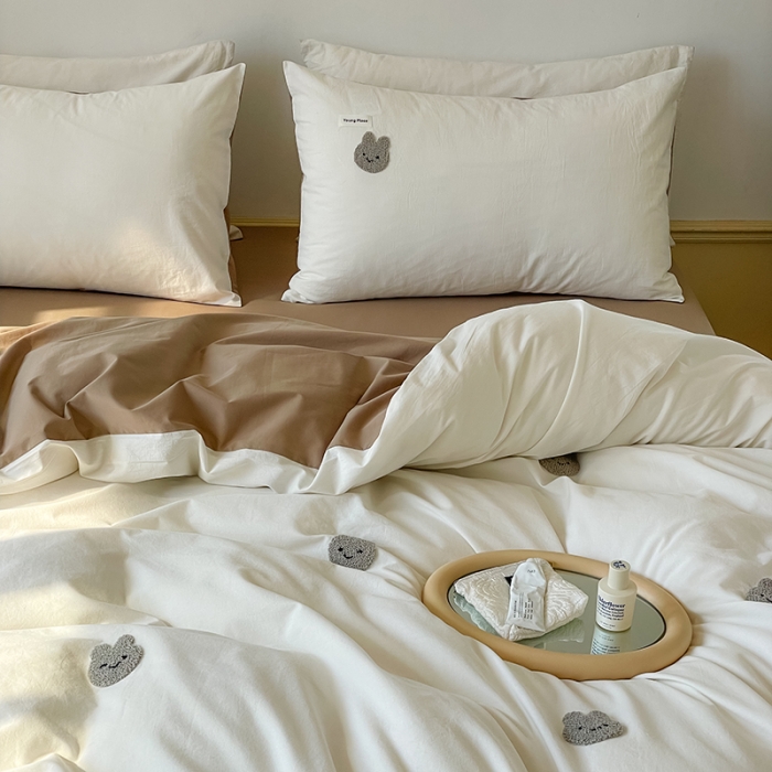 91家纺网 家纺一手货源 找家纺 洋铭区 2022新款全棉小清新水洗棉刺绣系列 小兔萌萌