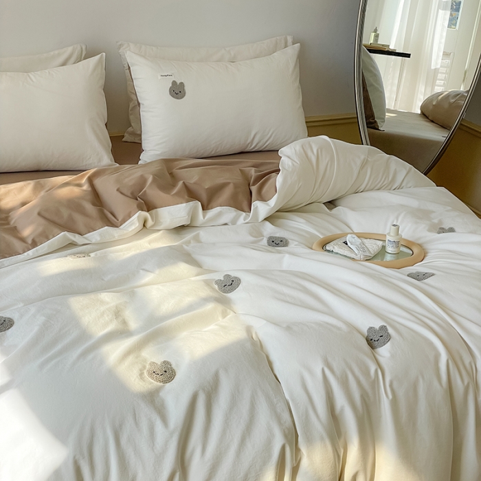 91家纺网 家纺一手货源 找家纺 洋铭区 2022新款全棉小清新水洗棉刺绣系列 小兔萌萌