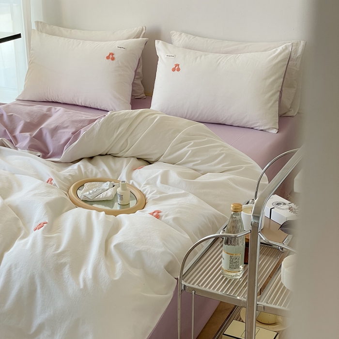 91家纺网 家纺一手货源 找家纺 洋铭区 2022新款全棉小清新水洗棉刺绣系列 樱桃公主