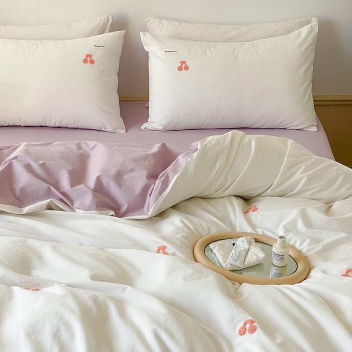 91家纺网 家纺一手货源 找家纺 洋铭区 2022新款全棉小清新水洗棉刺绣系列 樱桃公主