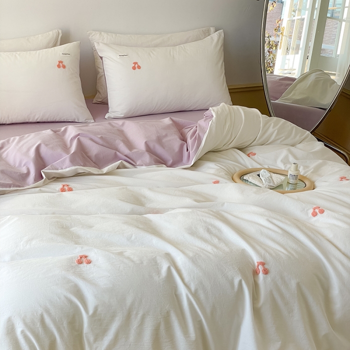 91家纺网 家纺一手货源 找家纺 洋铭区 2022新款全棉小清新水洗棉刺绣系列 樱桃公主