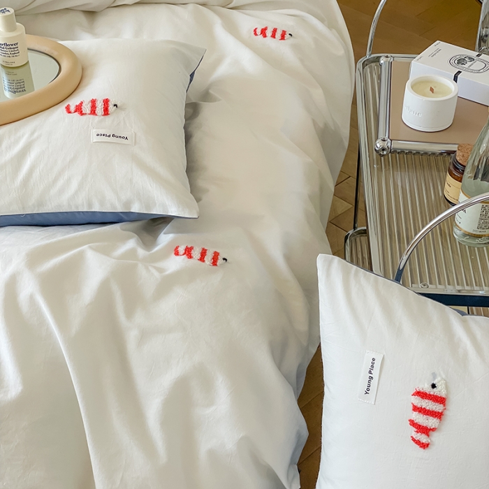 91家纺网 家纺一手货源 找家纺 洋铭区 2022新款全棉小清新水洗棉刺绣系列 鱼儿游游