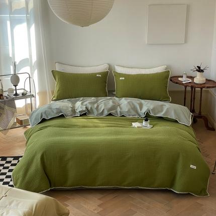 洋铭区 2022新款全棉华夫格四件套 丛林绿