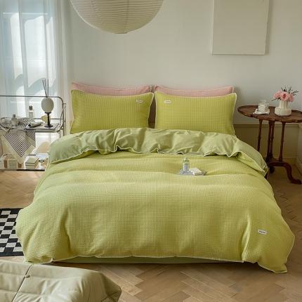 91家纺网 家纺一手货源 找家纺 洋铭区 2022新款全棉华夫格四件套 麦苗绿