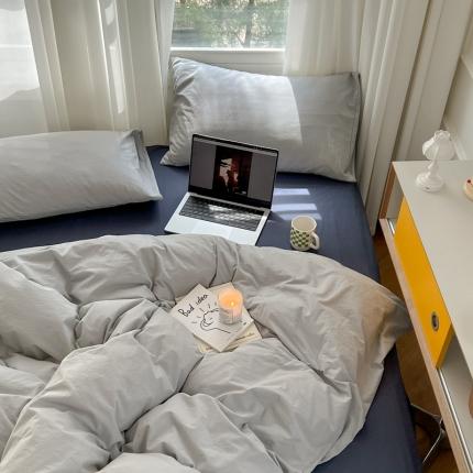 91家纺网 家纺一手货源 找家纺 六巷胡同新款ins博主风纯色混搭四件套全棉水洗棉 奶奶灰藏青