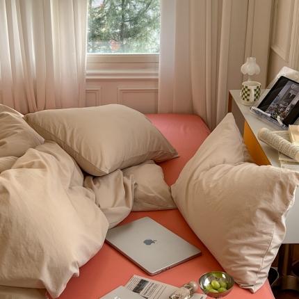 91家纺网 家纺一手货源 找家纺 总六巷胡同 2022新款ins博主风纯色混搭四件套全棉水洗棉