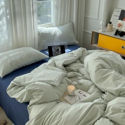 91家纺网 家纺一手货源 找家纺 六巷胡同新款ins博主风纯色混搭四件套全棉水洗棉水绿克莱因蓝