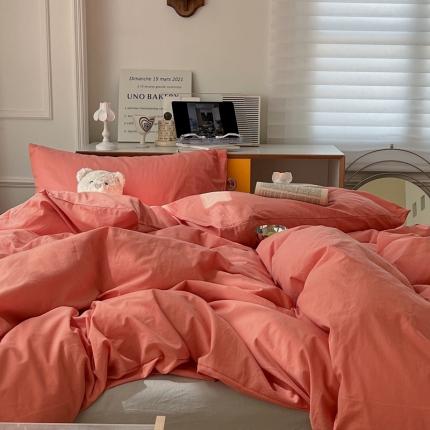 91家纺网 家纺一手货源 找家纺 六巷胡同新款ins博主风纯色混搭四件套全棉水洗棉 脏脏橘浅灰