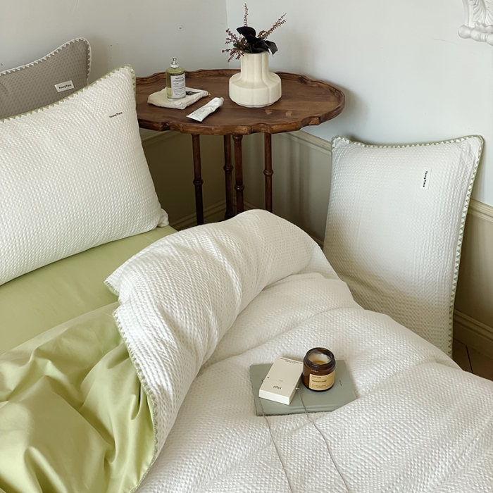 91家纺网 家纺一手货源 找家纺 洋铭区 2022新款全棉华夫格四件套 香雪米