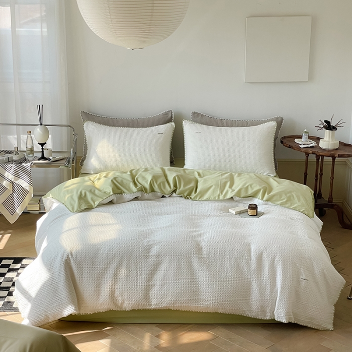 91家纺网 家纺一手货源 找家纺 洋铭区 2022新款全棉华夫格四件套 香雪米