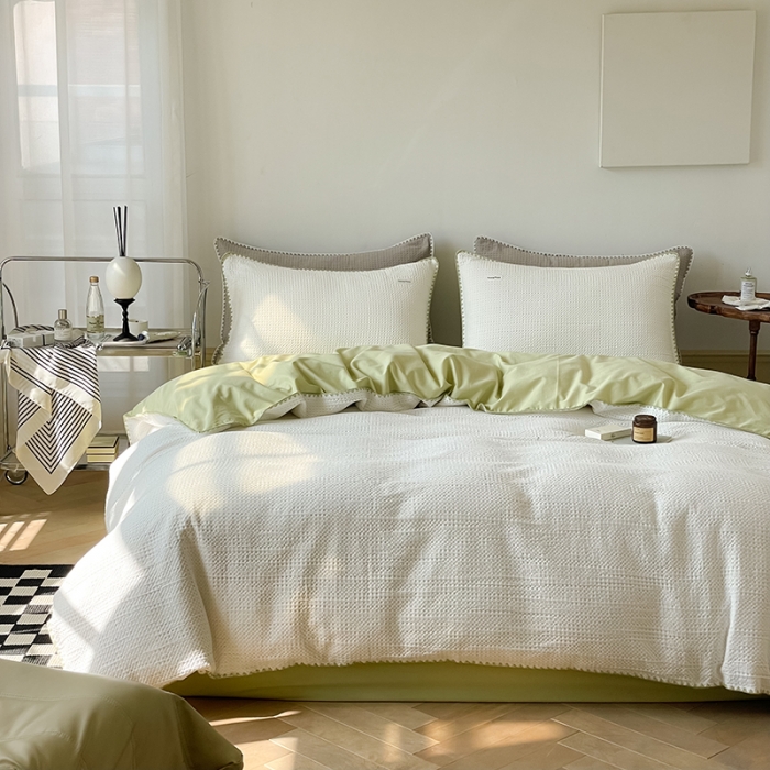 91家纺网 家纺一手货源 找家纺 洋铭区 2022新款全棉华夫格四件套 香雪米